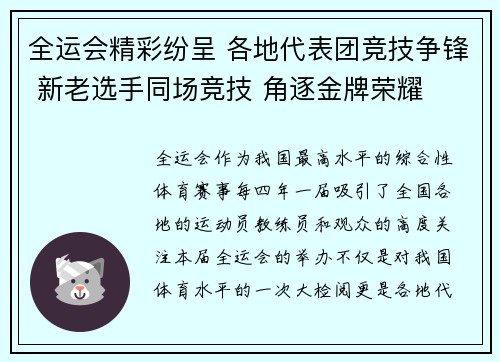 全运会精彩纷呈 各地代表团竞技争锋 新老选手同场竞技 角逐金牌荣耀